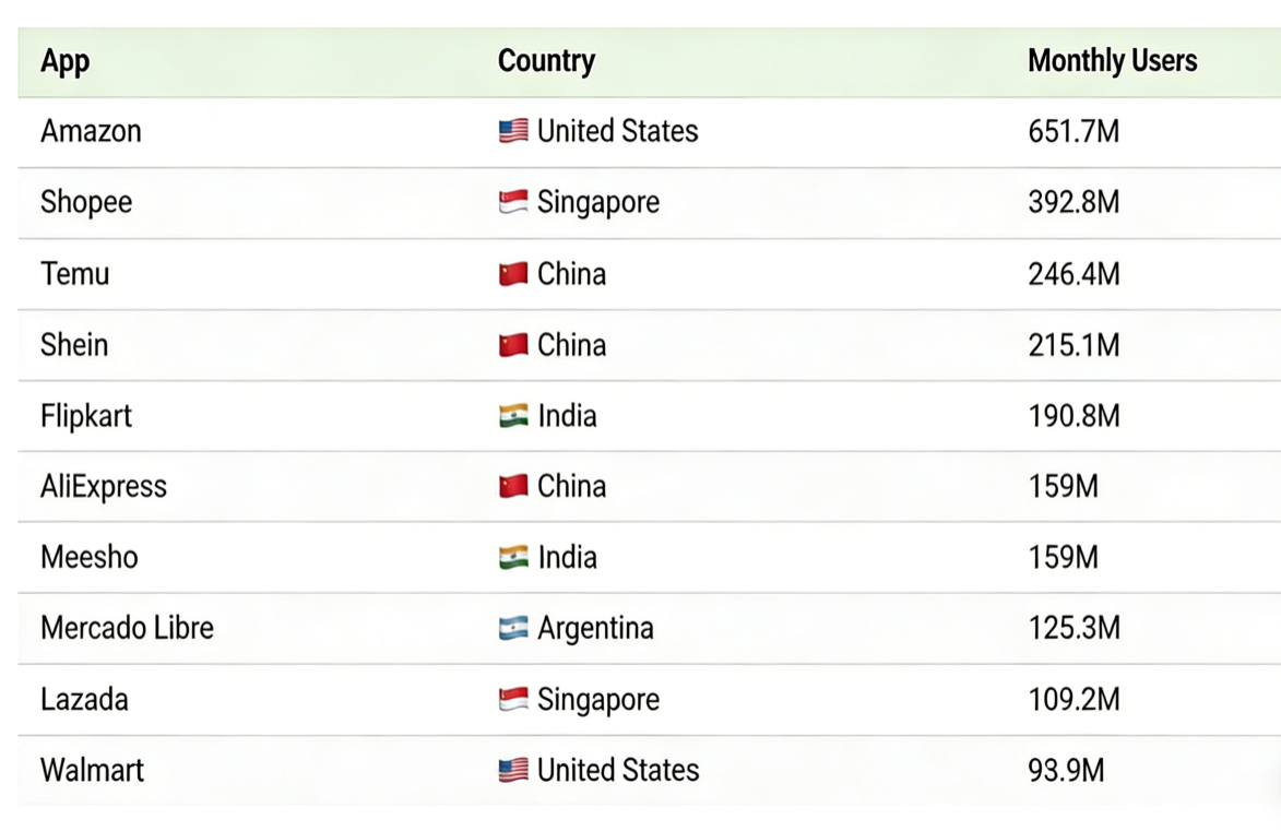 2025全球电商APP月活榜出炉！TEMU冲进前三-跨境直通