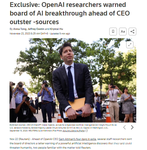 消息称阿尔特曼遭罢免原因在于 OpenAI 认为 Q* 技术突破将威胁人类