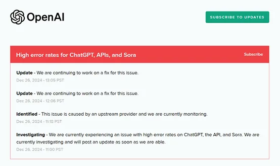 突发！ChatGPT、Sora、API发生重大错误，宕机数小时