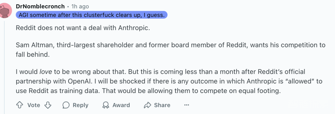 配合OpenAI搞数据垄断，排挤Anthropic？Reddit撕破脸：赔钱！网友：互联网还没死！AGI太快这官司打完早没意义了 